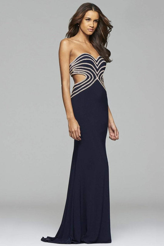 s7701 Jersey sweetheart evening dress with rhinestone details