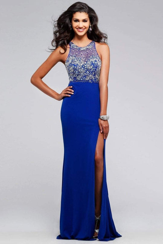 s7765 Beaded Illusion Halter Dress