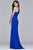 s7913 Halter neck jersey dress with sweep train