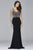 s7915 Long jersey fit and flare dress with beaded bodice