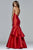 s7965 Long v-neck ball gown with ruffle overskirt