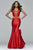 s7965 Long v-neck ball gown with ruffle overskirt