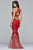 s7971 Long sequined lace dress with halter-neck and tulle skirt
