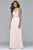 s7997 Long chiffon fit and flare with applique top
