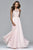 s7997 Long chiffon fit and flare with applique top