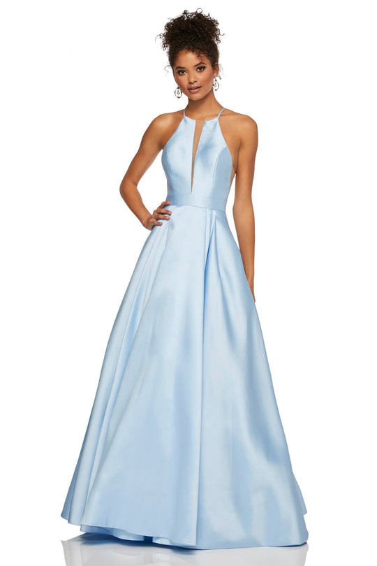 Sherri Hill - 52583 Sleeveless Halter Neck Taffeta A-line Dress In Blue