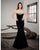 Saboroma - 4216 Floral Applique Sheer Back Off Shoulder Mermaid Gown In Black