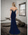 Saboroma - 4264 Beaded Embellished Off Shoulder Gown with front slit In Blue