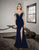 Saboroma - 4264 Beaded Embellished Off Shoulder Gown with front slit In Blue