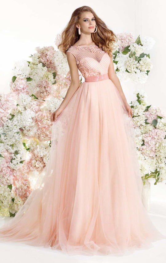 Tarik Ediz - Bateau Neckline Long Gown 92358 in Pink