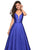 La Femme - 26768 Plunging Illusion Neckline Mikado A-line Gown In Blue