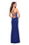 La Femme - 26940 Crisscrossed Lace Up Back High Slit Gown In Blue