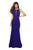 La Femme - 27124 Plunging Illusion Notched Trumpet Gown  In Blue