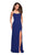 La Femme - 26940 Crisscrossed Lace Up Back High Slit Gown In Blue