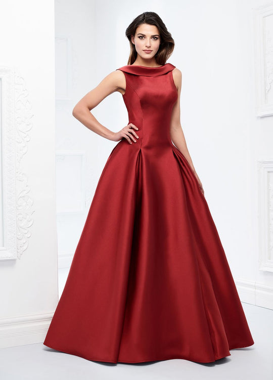 Montage by Mon Cheri - 218921 Bateau Neck Mikado Ballgown in Red