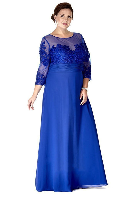 Luminous Illusion Lace Quarter Sleeve A-Line Gown SC4055