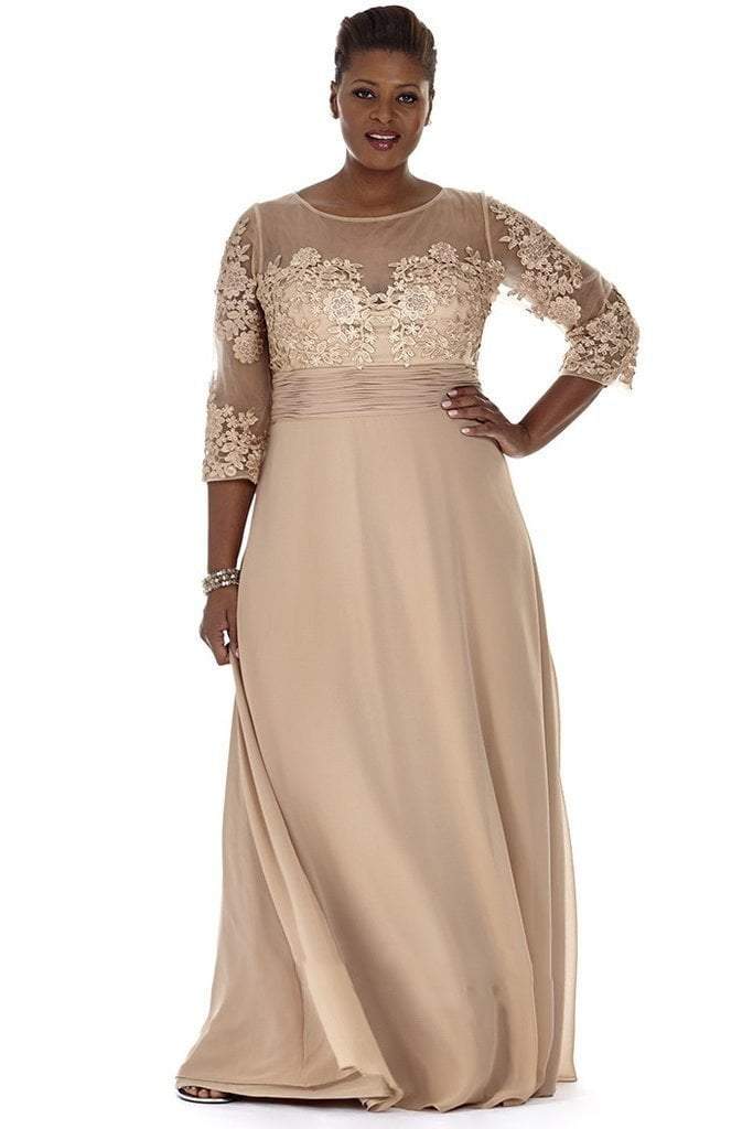 Luminous Illusion Lace Quarter Sleeve A-Line Gown SC4055