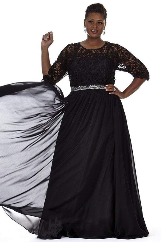 Lace Embellished Scoop Neck Chiffon A-Line Dress SC4075