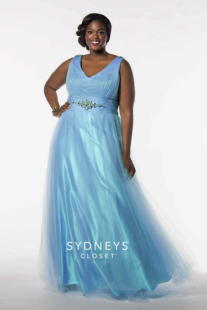 SC7154 Plus Size Dress in Blue Mist