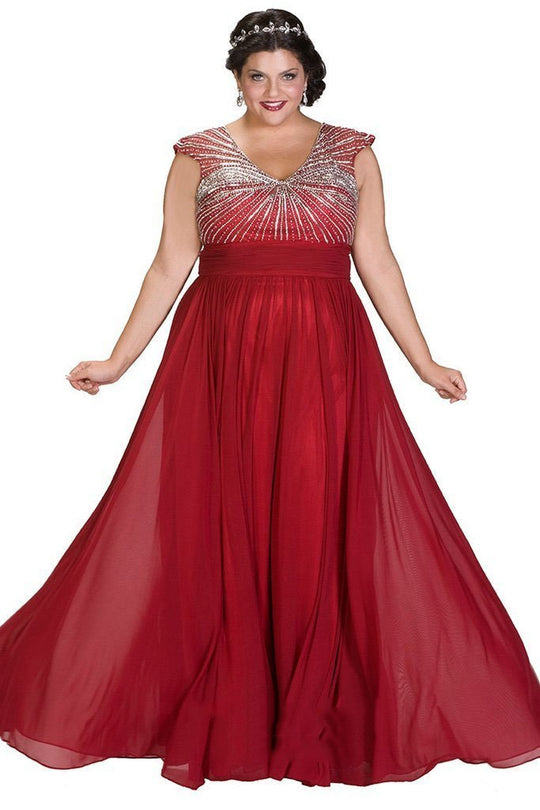Radiant Beaded V-Neck Mesh A-Line Gown SC7214