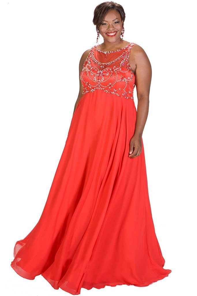 Lavishly Ornate Illusion Chiffon Empire Gown SC7212
