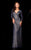 Scala - 48312 V-Neck Beaded Stripes Evening Dress in Blue