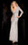 Scala - 48312 V-Neck Beaded Stripes Evening Dress in Silver