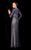 Scala - 48312 V-Neck Beaded Stripes Evening Dress in Blue