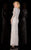 Scala - 48312 V-Neck Beaded Stripes Evening Dress in Silver