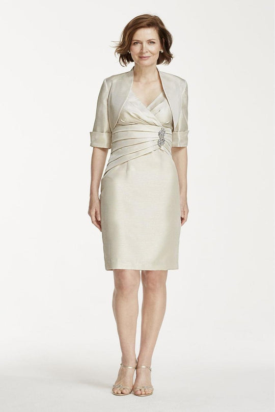 Cachet - 56936 Pleated Empire Sheath Dress with Bolero Jacket in Neutral