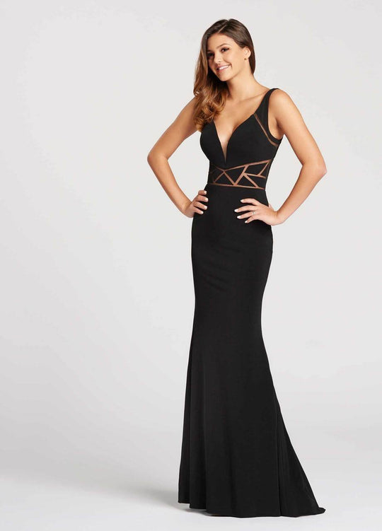 Ellie Wilde - EW118085 Geometric Illusion Paneled Sheath Gown In Black