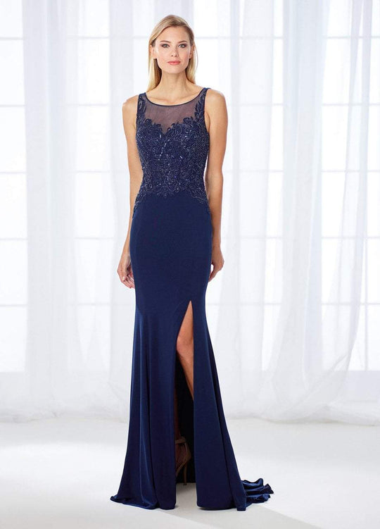 Cameron Blake - 118686 Beaded Sleeveless Jersey Mermaid Gown In Blue