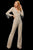 Sherri Hill - 53277 Beaded Long Sleeve Deep V-neck Jumpsuit In Neutral and Silver
