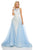 Sherri Hill - 50768 Applique Bateau Sheath Dress With Overskirt In Blue and White