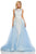 Sherri Hill - 50768 Applique Bateau Sheath Dress With Overskirt In Blue and White