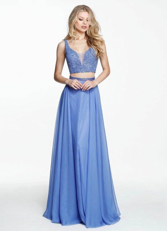 Sherri Hill - 50800 Two-Piece Glitter Bodice A Line Dress In Blue