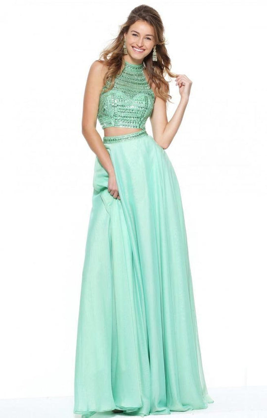 Sherri Hill - 50809 Two Piece Beaded High Neckline Chiffon Dress In Green