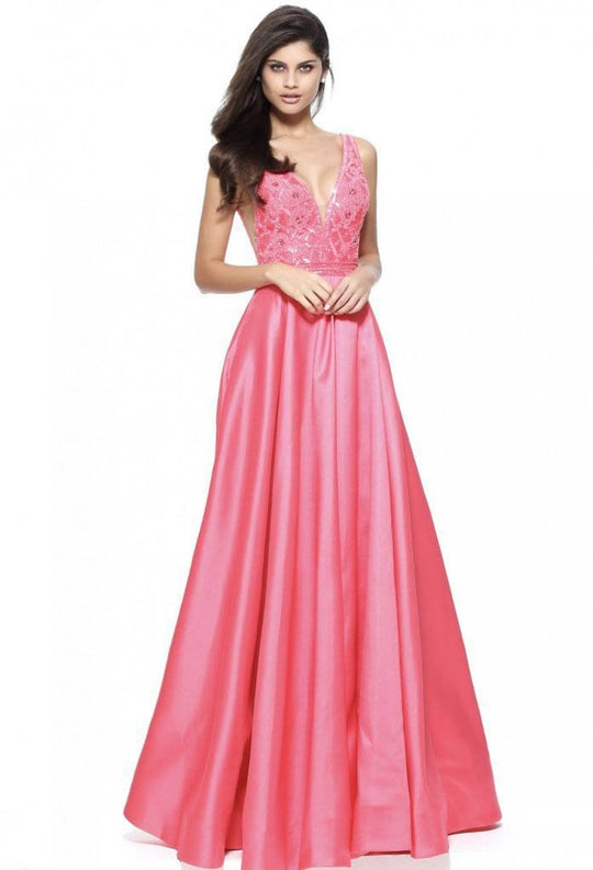Sherri Hill - 50964 Embellished Deep V-Neck A-Line Gown In Pink