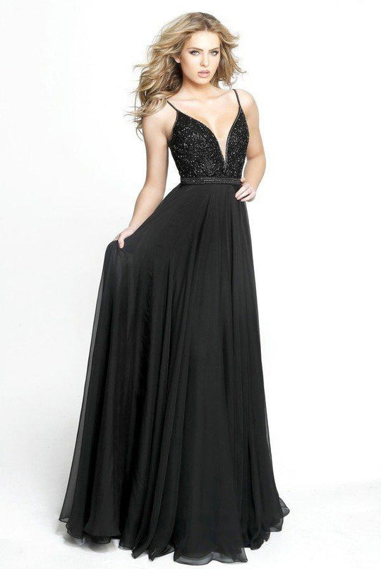 Sherri Hill - 51009 Beaded V- Neckline A Line Chiffon Dress In Black