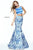 Sherri Hill - 51015 Two Piece Bateau Printed Mermaid Dress In Blue and Print