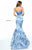 Sherri Hill - 51015 Two Piece Bateau Printed Mermaid Dress In Blue and Print