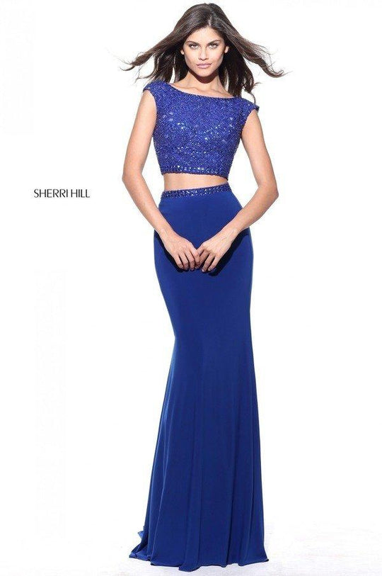 Sherri Hill - 51125 Beaded Two Piece Scoop Long Dress In Blue