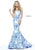 Sherri Hill - 51198 Strapless Printed Mermaid Dress With Train In White and Blue