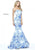 Sherri Hill - 51198 Strapless Printed Mermaid Dress With Train In White and Blue