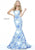 Sherri Hill - 51198 Strapless Printed Mermaid Dress With Train In White and Blue