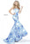 Sherri Hill - 51198 Strapless Printed Mermaid Dress With Train In White and Blue