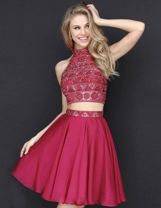 Sherri Hill - 51297 Beaded High Halter Two Piece Short Dress In Red