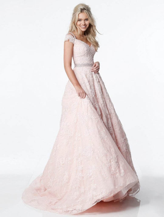 Sherri Hill - 51451 Beaded Off-Shoulder A Line Evening Dress In Pink