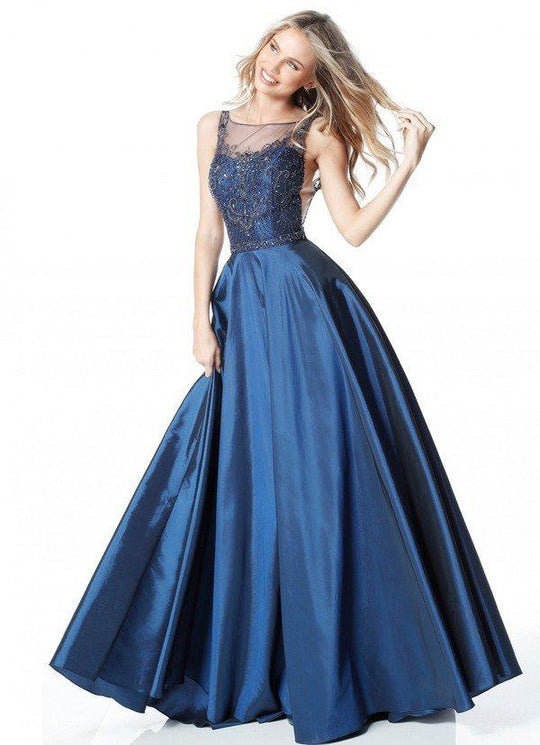 Sherri Hill - 51478 Embellished Bateau A-line Dress With Train In Blue