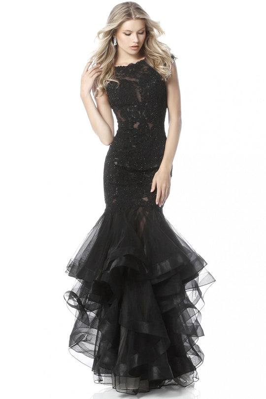 Sherri Hill - 51564 Beaded Lace Tiered Trumpet Dress In Black